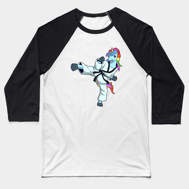 Cartoon unicorn makes Tang Soo Do Baseball T-Shirt by Modern Medieval Design